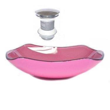 Imagem de Cuba de Vidro Abaulada 51cm + Válvula Click Rosa