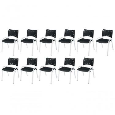 Imagem de Cadeira Iso Base Branco Igreja, Escola, Escritório - Preto Kit 11 Peças