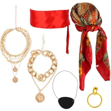 Imagem de Mikovivi 6un. Acessórios para Fantasia de Pirata Feminina, Kit de Cosplay para Halloween com Cinto Colar Brincos e Máscara Pirata