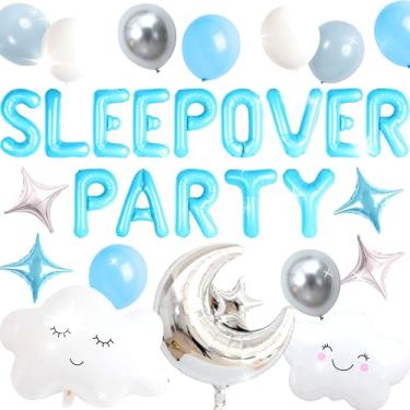 Imagem de LaVenty Festa do pijama decoração festa do pijama suprimentos de festa meninas lua estrela para meninas pijama noite fora decoração de festa para aniversário chá de bebê chá de panela (azul)