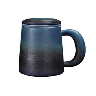 Imagem de Canecas de café caneca de cerâmica 450 ml copo de bebida de grande capacidade com tampa e filtro xícaras de chá antigas e canecas (cor: C)