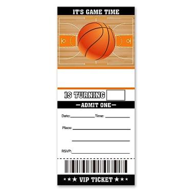 Imagem de VAHATAN Convites para festa de aniversário de basquete pacote com 20 convites para ingressos com tema de basquete com envelopes