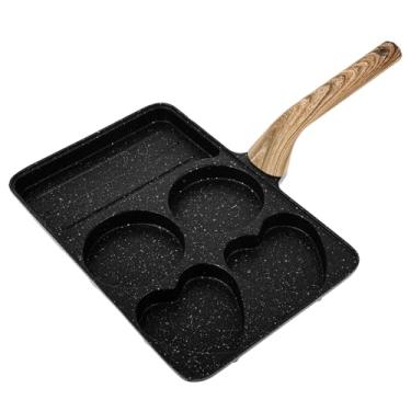 Imagem de blackonvlm Frigideira de ovo, panqueca com tampa antiaderente 5 xícaras ovo frito Maifan fogão a gás fogão a gás compatível com café da manhã panqueca hambúrguer sanduíches adequado (preto)
