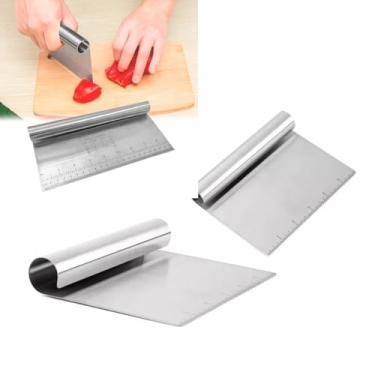 Imagem de Kit 2 Espátulas Prática Inox Cortar Raspar Organizar Confeitar Com Régua 22cm Multiuso Para Dividir Massas Pizzas Pães e Confeitaria Aço Inoxidável Resistente Fácil de Limpar