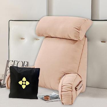 Imagem de HMBLAW Travesseiro de leitura extra grande para braço, costas, encosto com apoio de braço, almofada de suporte de madeira com capa e bolsos removíveis, travesseiro de suporte para as costas para