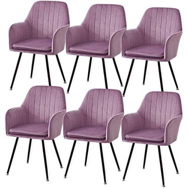 Imagem de Cadeiras modernas para sala de jantar de cozinha, conjunto de 6 poltronas de veludo com encosto, cadeira de cozinha, pernas de metal, antiderrapante, confortável, banquinho de maquiagem