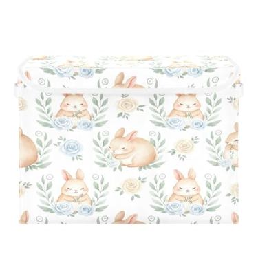Imagem de Burbuja Caixa de armazenamento de coelho com tampa e alças, caixa de armazenamento grande dobrável para prateleiras armário quarto escritório organizador