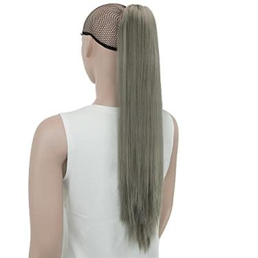 Imagem de IMISSU Clipe de mandíbula cacheado grosso e bagunçado Extensões de cabelo de rabo de cavalo Clipe de rabo de cavalo em peruca (Reto Cinza escuro)