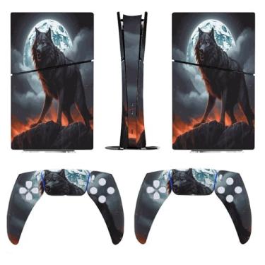 Imagem de Buyidec Adesivo para PS5 Slim edição digital lobo rei luar console controle acessórios capa anime vinil conjunto completo para Playstation5 Slim Digital Edition