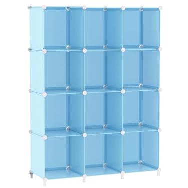 Imagem de AWTATOS Organizador de armazenamento em cubo, organizador de armário e armazenamento para crianças, empilhável, 12 prateleiras de armazenamento de cubos, organizador de roupas para quarto, casa, azul