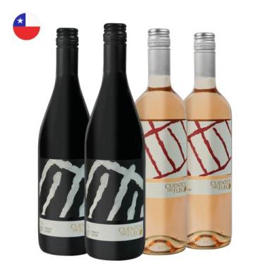 Imagem de Kit com 4 - 2 Vinhos Tinto Pinot Noir e 2 Vinhos Rose Carmenere 750ml 