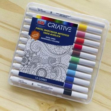 Imagem de Canetinha de colorir Pincel Marcador Artístico Kit Com 12 Cores - kaz