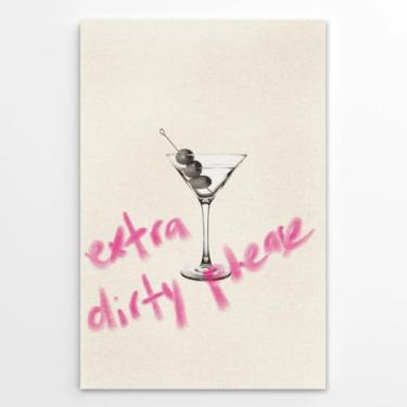 Imagem de Pôster engraçado Extra Dirty Please Martini Vintage Cocktail Impressão em tela retrô rosa e bege arte de parede para cozinha, casa, bar, sala de jantar, decoração 30,5 x 45,7 cm, sem moldura