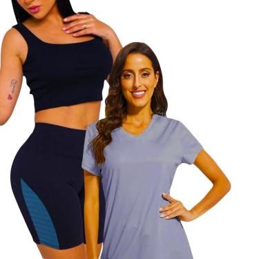 Imagem de KIT Camiseta DRY POLIAMIDA MALHA FRIA + SHORT Leg Legging REDINHA Suplex Conjunto Fitness 543-Feminino