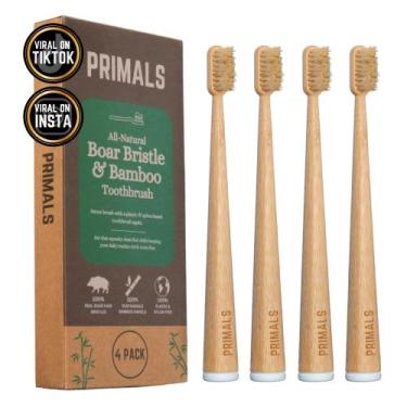 Imagem de Escova de dentes PRIMALS Boar Bristle & Bamboo, pacote com 4 unidades 