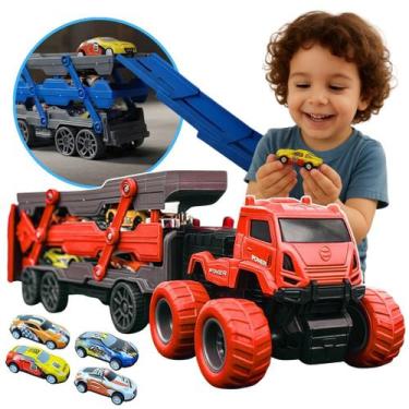 Imagem de Cegonheira Caminhão Cegonha Pista Brinquedo Carreta Infantil Vermelho 