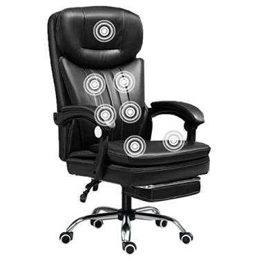 Imagem de Cadeira de mesa de massagem de 7 pontos, cadeira de escritório com apoio para os pés, cadeira de jogo de rodas, cadeira de trabalho de couro PU, almofada lombar e cadeira giratória giratória cadeira