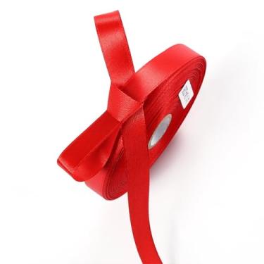 Imagem de Fita de cetim vermelha de 1,27 cm x 50 metros fitas estreitas sólidas para embrulho de presente, artesanato, scrapbooking, fabricação de laços, decoração de casamento DIY