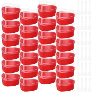 Imagem de ZCYSRLQIN Conjunto de mini copos de sobremesa para Dia dos Namorados com tampas e colheres 113 g em forma de coração aperitivo xícaras de frutas vermelhas pequena tigela para servir bolos de festa de