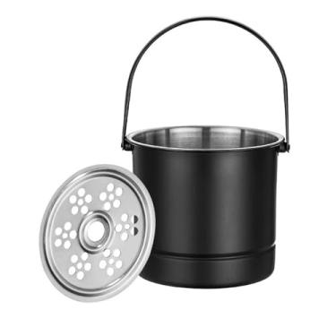 Imagem de Sunicon Balde de gelo profissional de aço inoxidável engrossado balde de gelo com placa de filtro para coquetéis, bares, festas, restaurante, bar (preto)