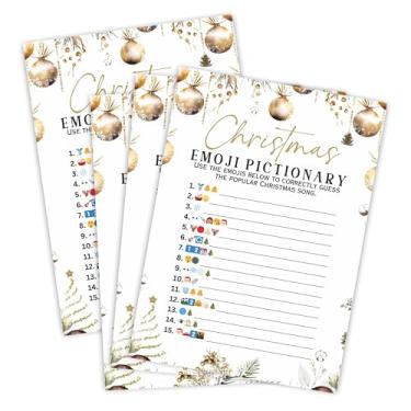Imagem de Jogo de imagens de emojis de Natal com bola dourada de 15 x 17 cm - 30 peças de cartas de festa de fim de ano com chave de resposta - Divertido jogo de adivinhação para família e amigos, charadas