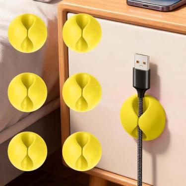 Imagem de Pacote com 6 clipes organizadores de cabos, suporte de cabo de linha de dados multicoloridos para casa e escritório, organize seus cabos organizadores de mesa evita emaranhamento e danos