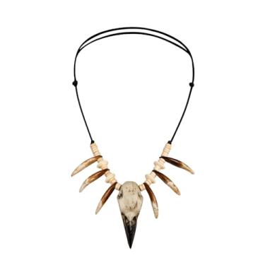 Imagem de Joukavor Colar tribal ajustável feito à mão com dente e crânio de corvo, joia étnica para cosplay feminino e masculino, Adjustable, Resina, Sem Pedra Preciosa