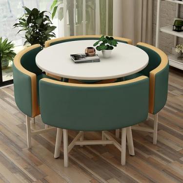 Imagem de Conjunto de mesa e cadeiras que economizam espaço, conjunto de mesa de cozinha redonda de couro, combinação de mesa de recepção e cadeira, com 1 mesa e 4 cadeiras, para sala de estar, cozinha, sala de