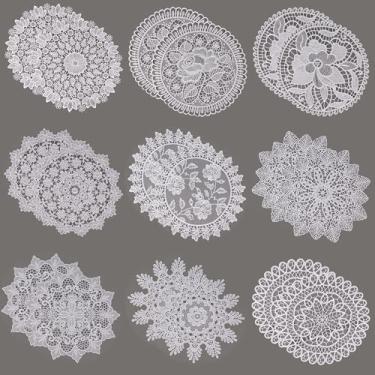 Imagem de 18 peças de toalhas de renda de 15 cm, enfeites de mesa com aparência de crochê, decoração de jogo americano rústico redondo - porta-copos de renda vintage e elegante para cômoda, mesa de jantar