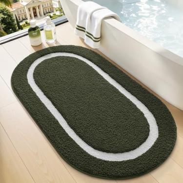 Imagem de LUMI Tapete de banheiro oval de 61 cm x 112 cm, antiderrapante, lavável, tapete de chuveiro absorvente de água premium para decoração de acessórios, verde