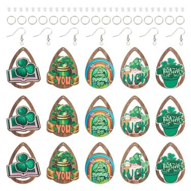 Imagem de Beadthoven 10 pares de brincos de madeira DIY Dia de São Patrício para iniciantes, pingentes de trevo verde, pingentes de trevo vazado, pingentes de lágrima, ornamentos de brincos, ganchos de salto
