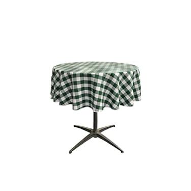 Imagem de LA Linen Toalha de mesa redonda xadrez de poliéster, 147,72 cm, verde/branco
