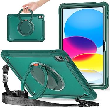 Imagem de Batianda Capa protetora definitiva para iPad 10ª geração 10 polegadas 2022 capa de silicone resistente à prova de choque com suporte giratório de 360°, alça de ombro e porta-lápis, azul-petróleo