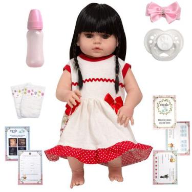 Imagem de Bebe Reborn Menina Morena Bonita Com Vestido Kit Acessórios - Cegonha 
