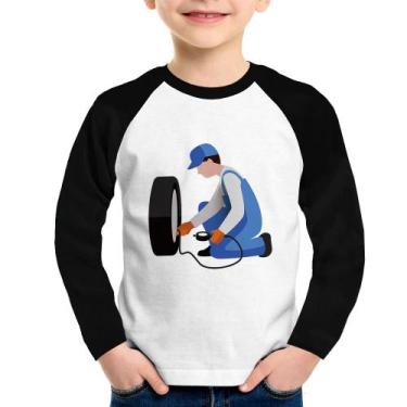 Imagem de Camiseta Raglan Infantil Borracharia Manga Longa - Foca na Moda, Branc
