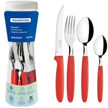 Imagem de Faqueiro Tramontima Ipanema Vermelho Jogo de Talheres 24 peças Pote Pl