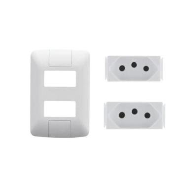 Imagem de Kit Tomada Dupla 10A-20A com Placa Branca Aria Tramontina