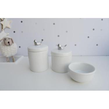 Imagem de Kit Higiene Bebê K015 Prata Porcelanas Decoração Quarto Banho - Cirand