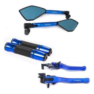 Imagem de Kit Manete Manopla Retrovisor Xj6 Fazer 600 Mt-07 Mt-09 - NoBrand, Azu