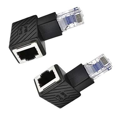 Imagem de Kework Pacote com 2 extensores de rede RJ45, conector adaptador de extensão de cabo macho para fêmea Ethernet LAN RJ45 de 90 graus para Cat5 Cat5e