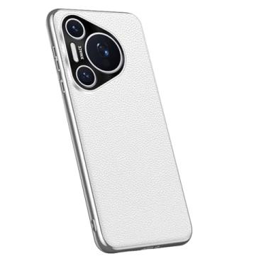 Imagem de LYJSMGZ Capa clássica para Huawei Pura 70 Ultra/70 Pro/70 Pro+/70, capa galvanizada de couro de vaca com textura de lichia, à prova de choque, capa slim fit, branca, 70 Pro