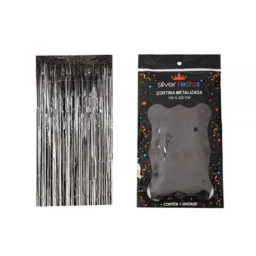 Imagem de Cortina Metalizada Preta 100 X 200 Cm Un Silverfestas