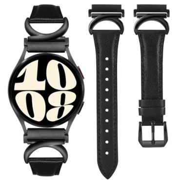 Imagem de Minyee Pulseira de couro compatível com Samsung Galaxy Watch 6/5/4/Active 2 de 40 mm e 44 mm/Watch 6 Classic de 43 mm e 47 mm/Watch 5 Pro de 45 mm/Watch 4 Classic de 42 mm e 46 mm/Watch 3 de 41 mm,