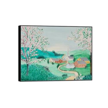 Imagem de MUHJDYC Quadro de arte de parede Grandma Moses - reprodução em tela famosa - pintura com moldura preta para sala de estar quarto decoração de casa (quando maçãs desabrocham) 30 x 40 cm-12 x 16