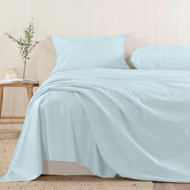 Imagem de Pizuna Lençol de Cima Algodão King Bebe Azul, 400 fios de algodão 100% sateen de fibra longa Lencol de Cima King 270x265 cm - 1 peça