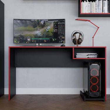 Imagem de Mesa Escrivaninha Gamer Pixel Para Computador Com Apoio Para CPU 1 Nicho Quarto Preto e Vermelho Caemmun