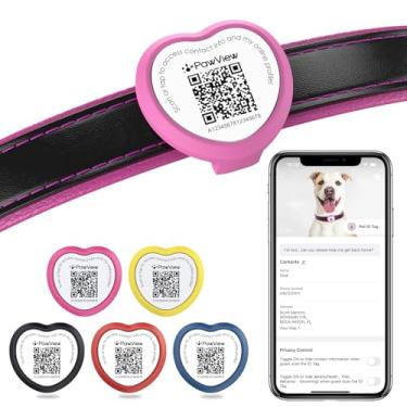 Imagem de PawView Tag com Nome para Cão Personalizada com App Gratuito, Forma de Coração Slide On, Placa de Identificação Pet com QR Code & NFC, Silicone Silencioso colar de identificação pet