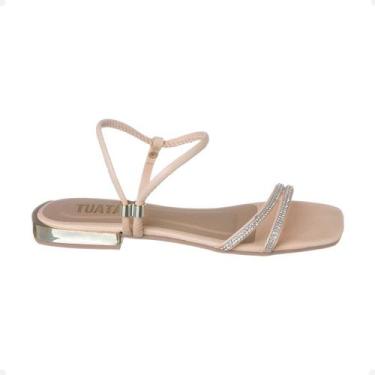 Imagem de Sandália Feminina Strass Saltinho baixo salto Quadrado - Fashionei, Ro