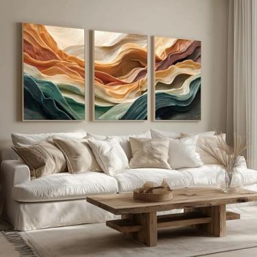 Imagem de Kit 3 Quadros Decorativos Canvas Com Moldura, Abstrato, 50x70cm, Arte Para Quarto, Sala, Corredor