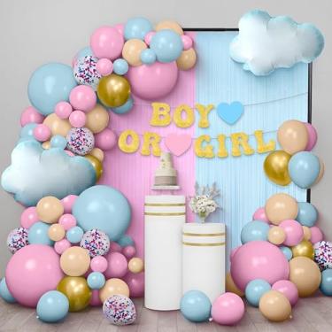 Imagem de KatchOn, Conjunto de decorações de revelação de gênero - enorme, pacote com 85 | Kit de arco de balão revelador de gênero | serpentinas rosa e azul | Decorações de chá de bebê para meninos ou meninas